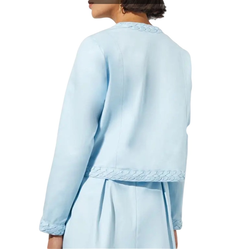 Ming Wang Womens Light Blue Braided Trim‎ Open Front Jacket Size L Professional - Picture 2 of 12